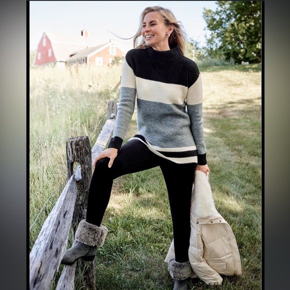 Talbots Black Cream and Gray Color Block Striped Sweater sz M - Picture 2 of 10